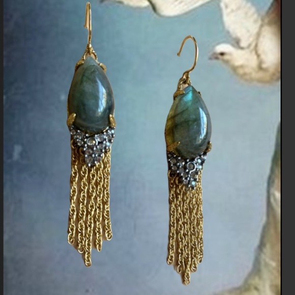 ALEXIS BITTAR Blue Green Teardrop Labradorite
Gemstone Fringed Crystal Earrings - Picture 5 of 11